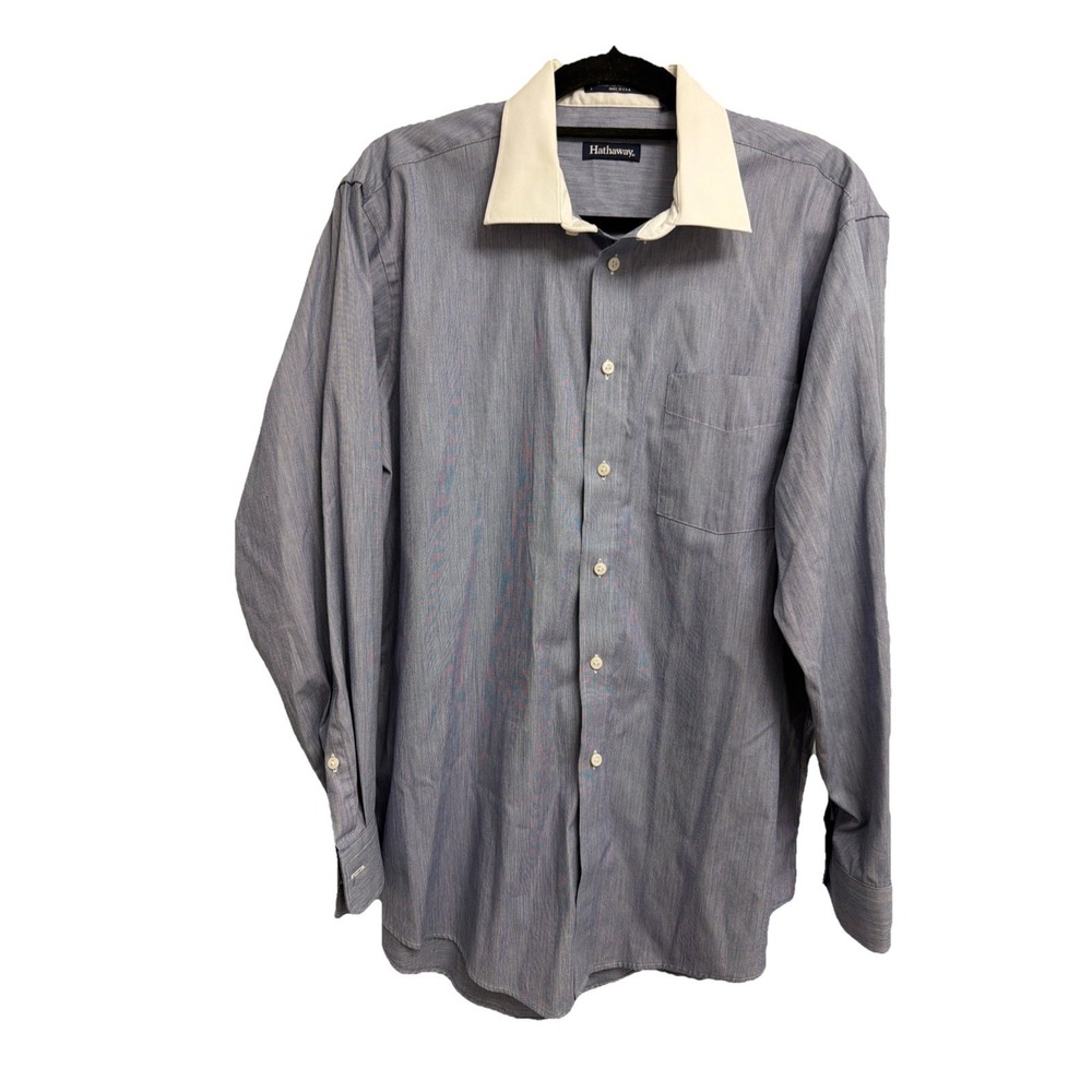 Men's XL 17 -34 Hathaway Dress Shirt Button Down Blue Single Needle Tailor USA